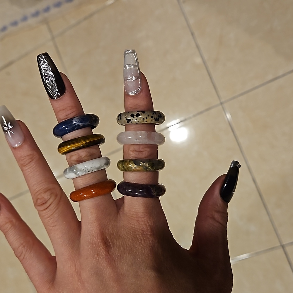 8 various dark stone boho colorful earthy solid elements size 8ish rings